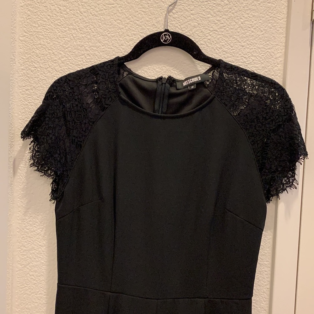 Black Structured Jumpsuit w/ Lace Short Sleeves, Missguided, sz 10 (runs small)